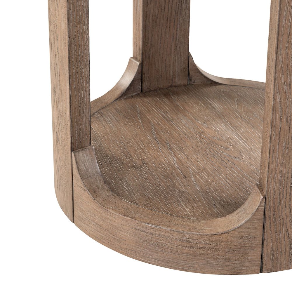 Round Chairside Table  with Stone Top Insert - Burnished Clay Oak Wood. Picture 7