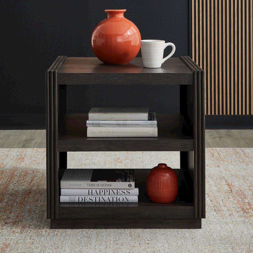 Modern Edge End Table for Living Room Contemporary - Caffe Brown. Picture 2