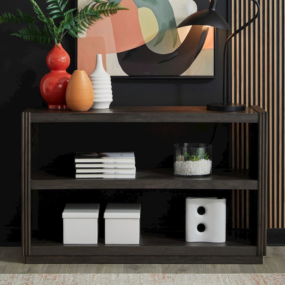 Modern Edge Sofa Table for Living Room Storage Display - Caffe Brown. Picture 2