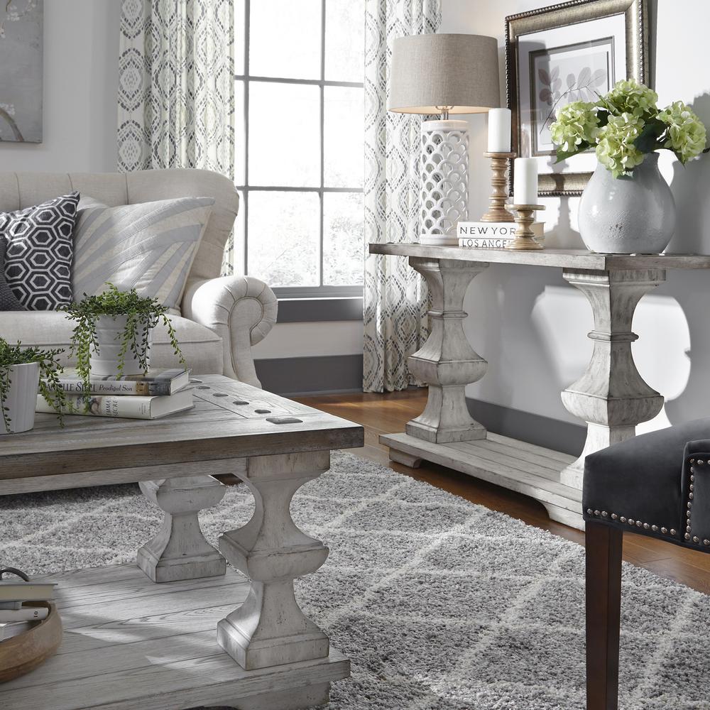 Sedona Sofa Table in Heavy Distressed White w/ Gravel Top. Picture 8