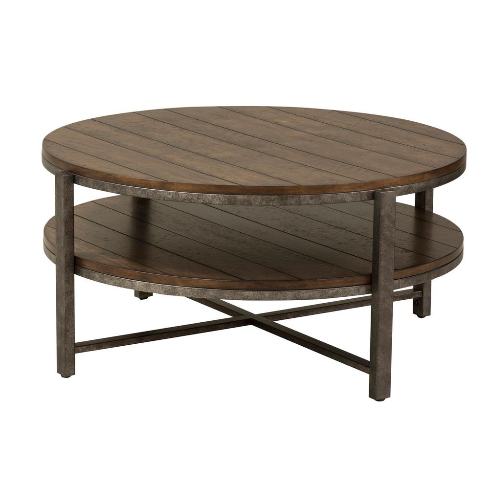 Breckinridge Round Cocktail Table in Mahogany Spice w/ Pewter Metal. Picture 1