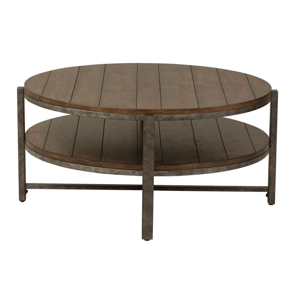Breckinridge Round Cocktail Table in Mahogany Spice w/ Pewter Metal. Picture 2