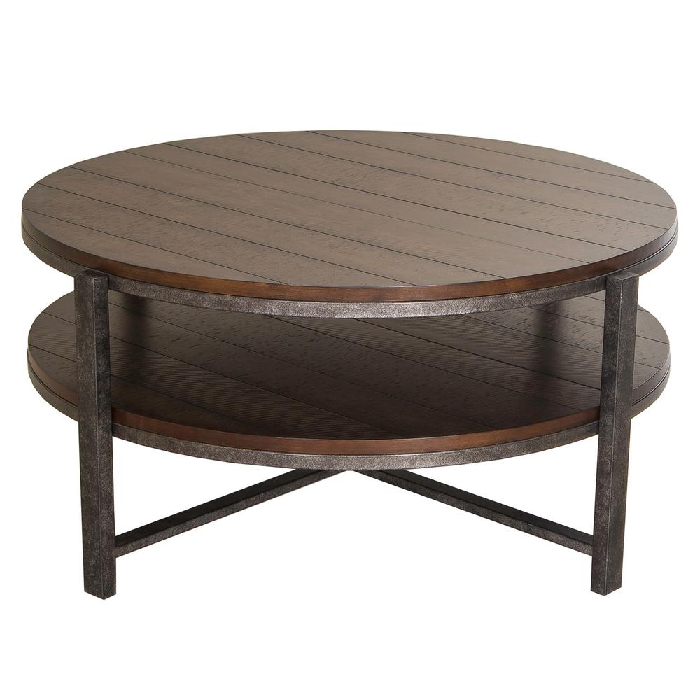 Breckinridge Round Cocktail Table in Mahogany Spice w/ Pewter Metal. Picture 3