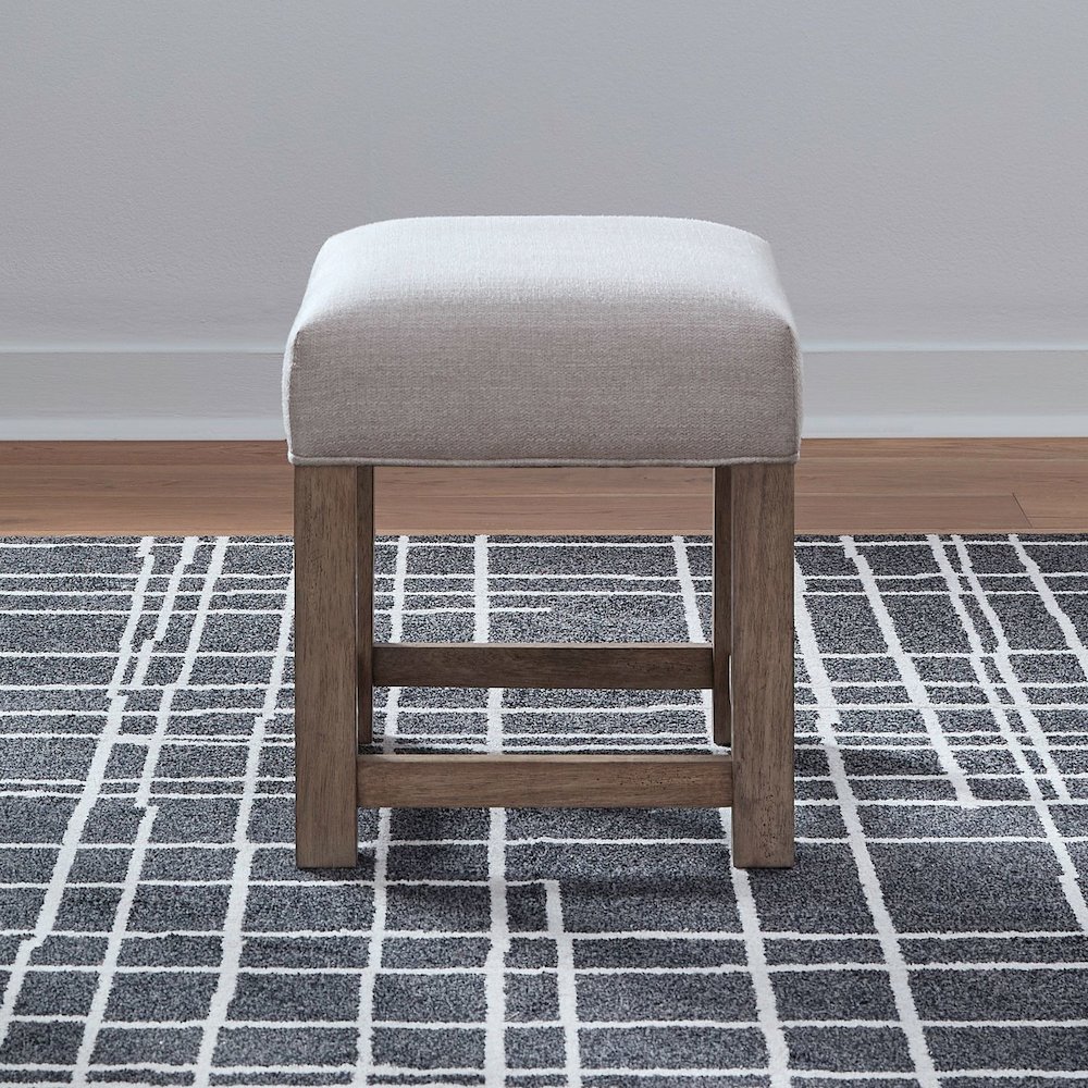 Corso Upholstered Console Stool 19" Height  - Oak Wood & Taupe Linen. Picture 2