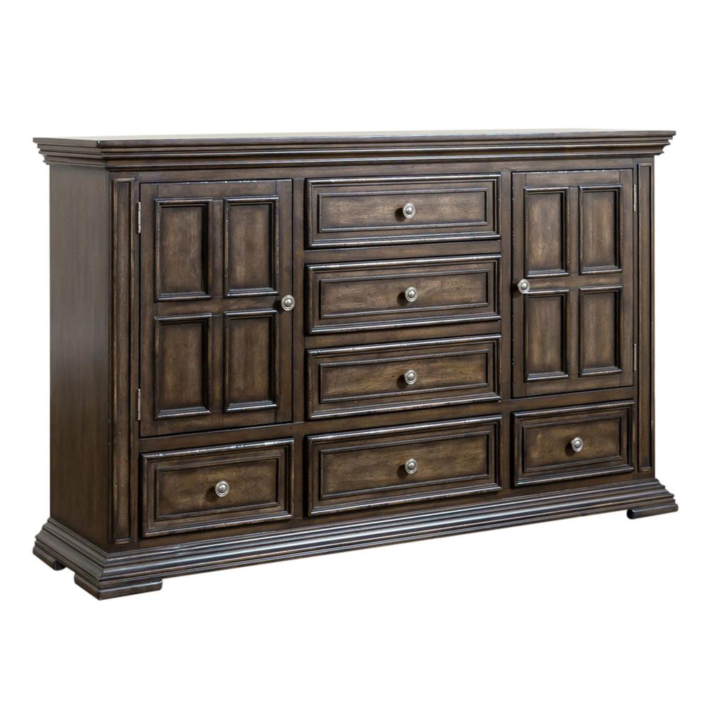 Big Valley Dresser & Mirror in Brownstone w/ Heavy Distressing. Picture 2