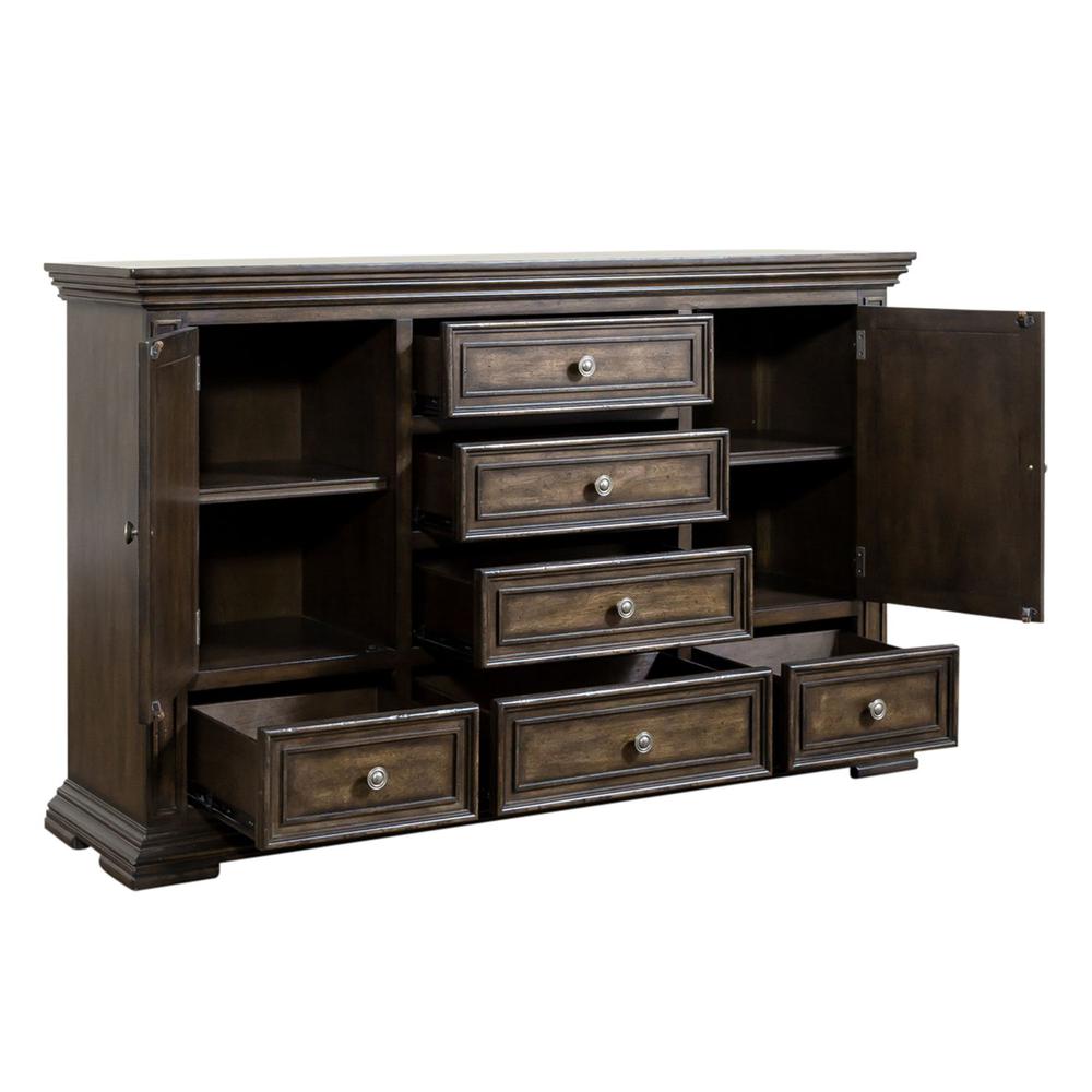 Big Valley Dresser & Mirror in Brownstone w/ Heavy Distressing. Picture 3