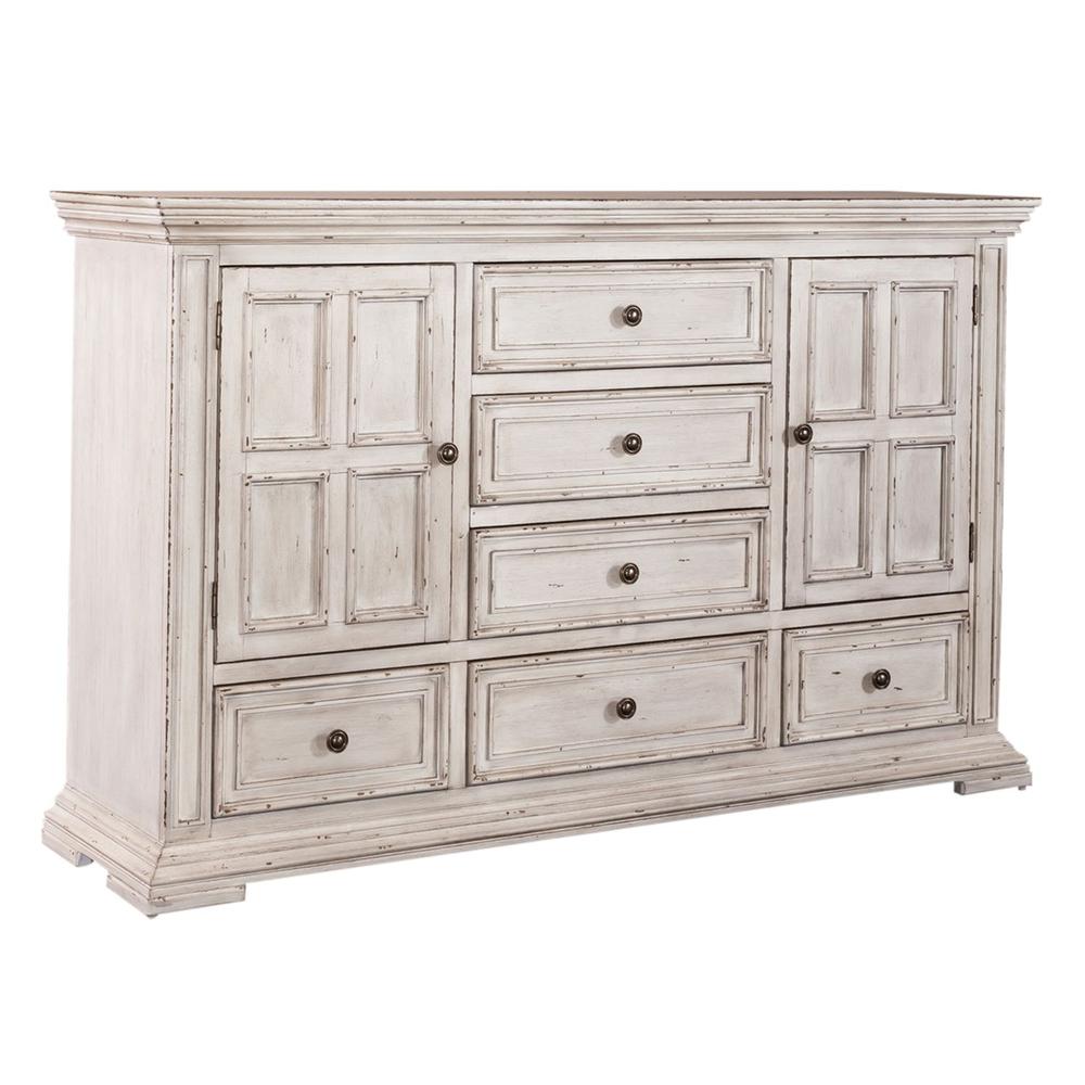 Big Valley 2 Door 6 Drawer Dresser in Whitestone w/ Heavy Distressing. Picture 1