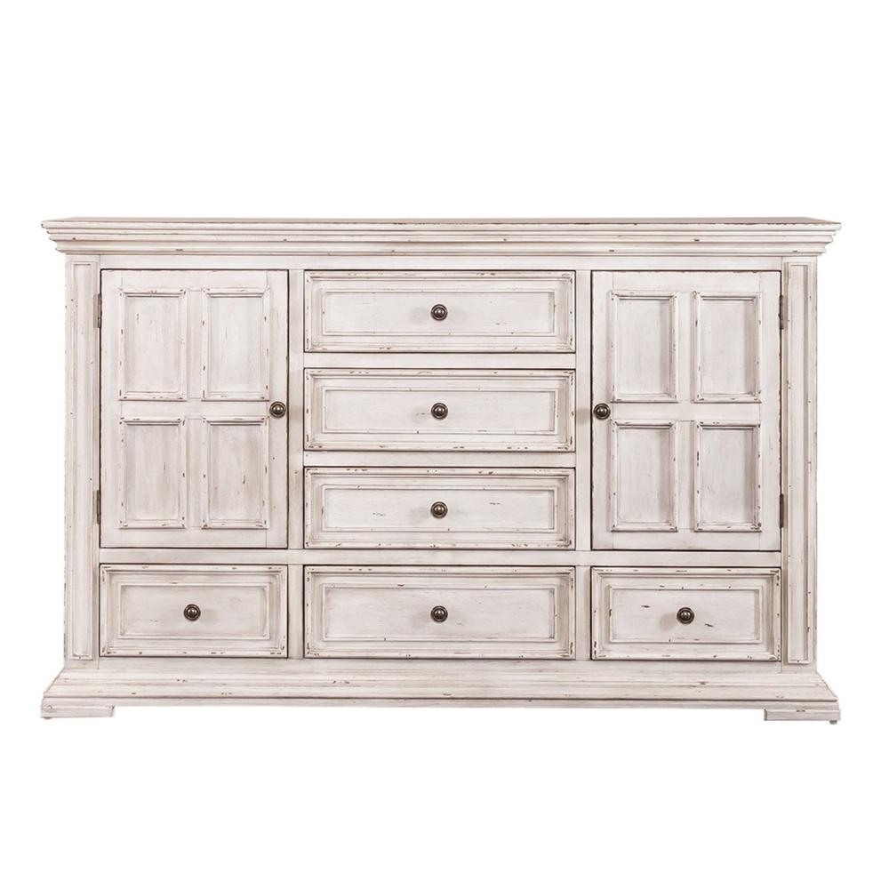 Big Valley 2 Door 6 Drawer Dresser in Whitestone w/ Heavy Distressing. Picture 2