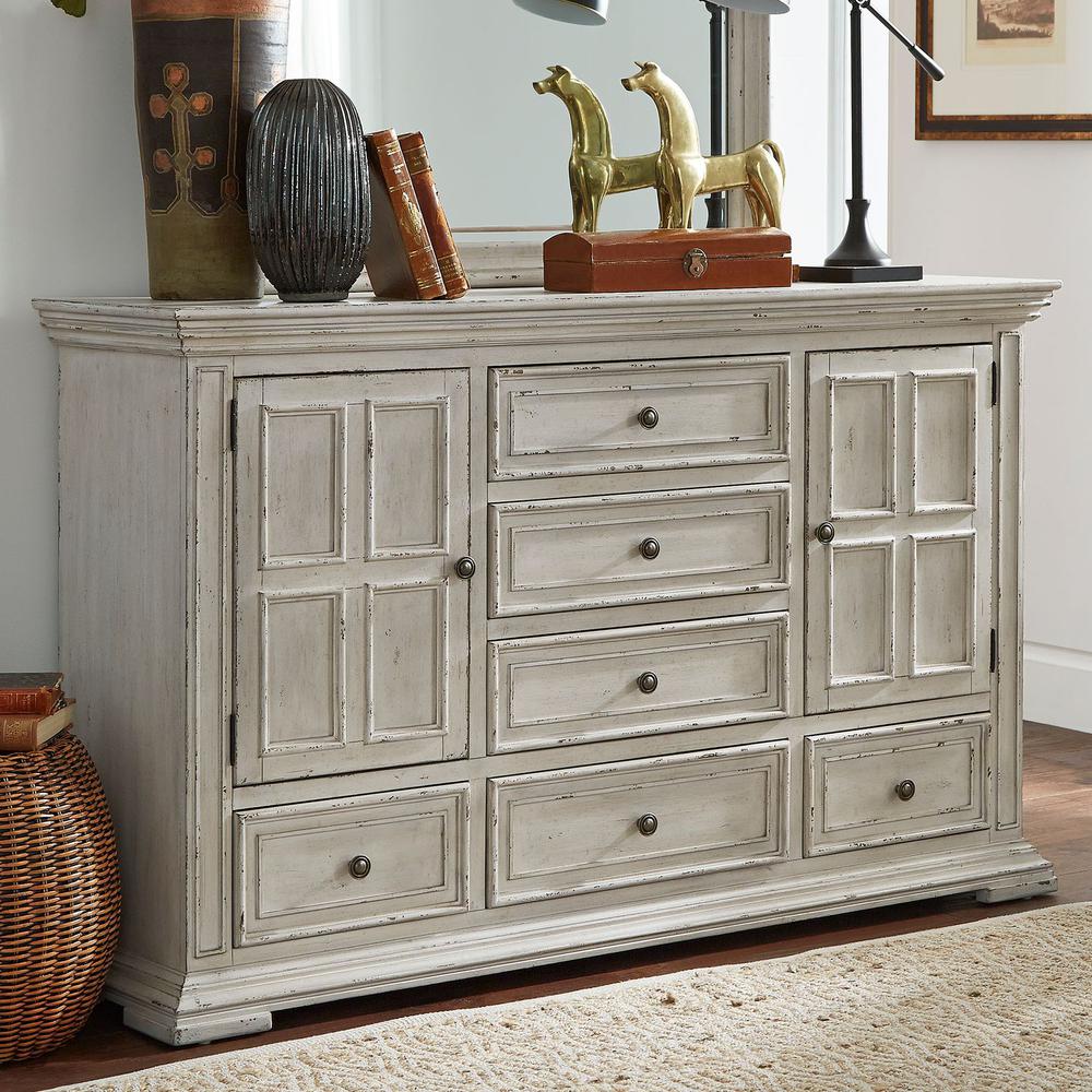 Big Valley 2 Door 6 Drawer Dresser in Whitestone w/ Heavy Distressing. Picture 5