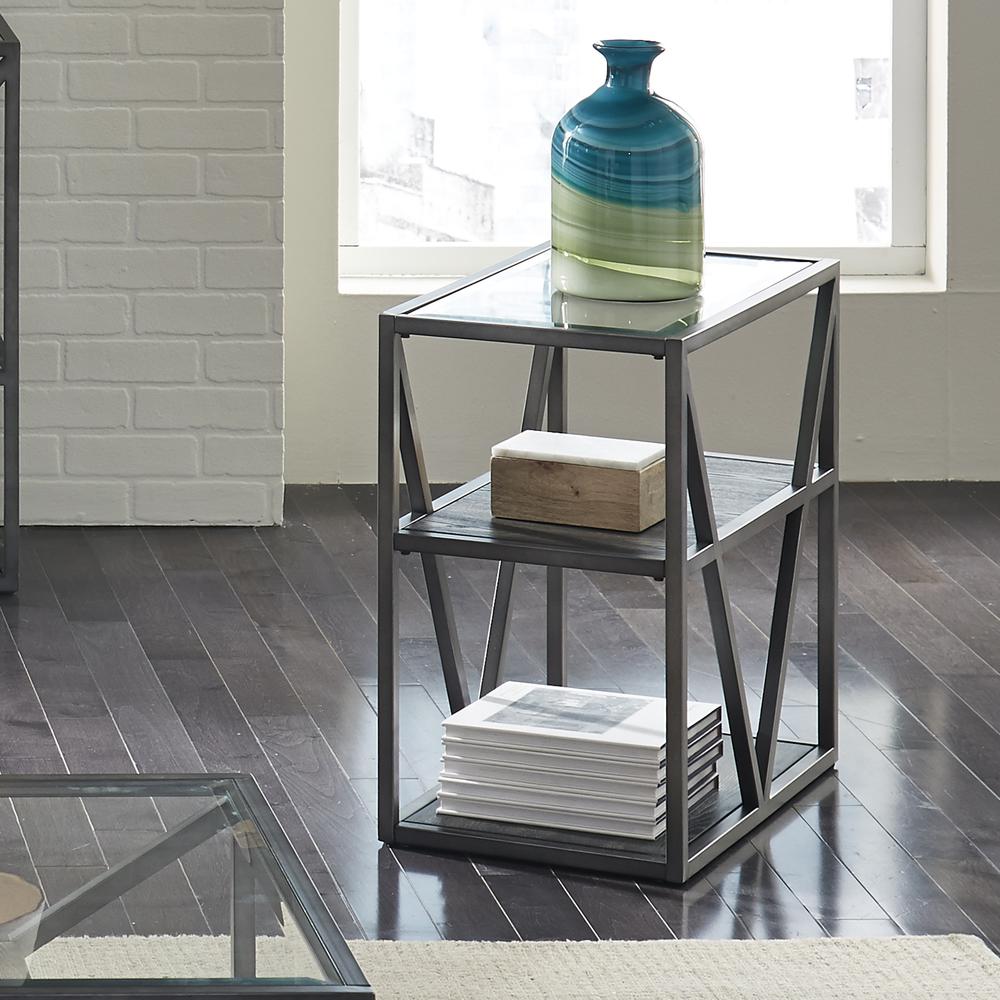 Arista Chair Side Table in Cobblestone Brown w/ Gray Dusty Wax Hang-up. Picture 2