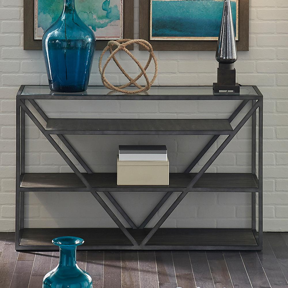 Arista Sofa Table in Cobblestone Brown w/ Gray Dusty Wax Hang-up. Picture 1