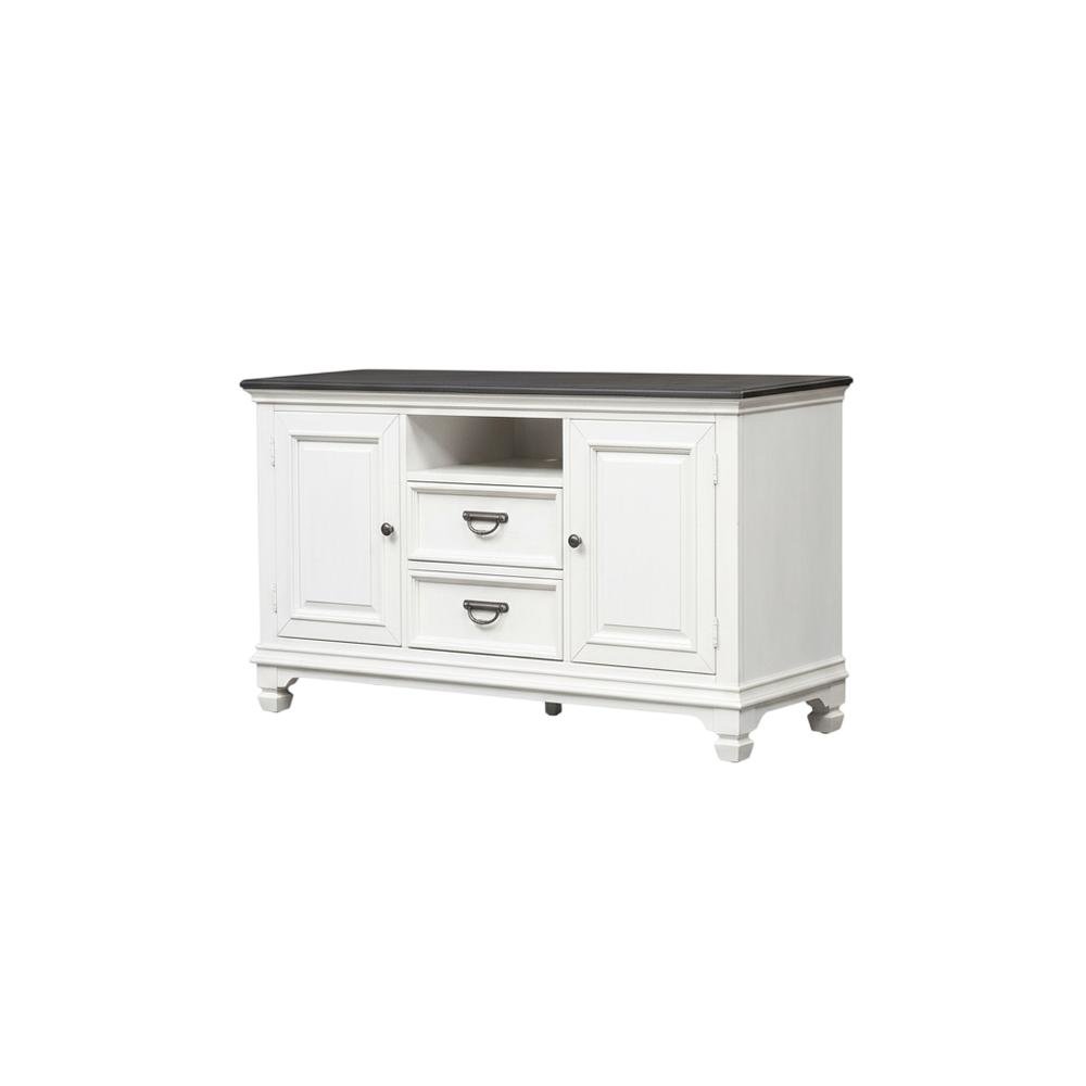 White Wirebrushed TV Console with Charcoal Top in Cottage Style. Picture 1