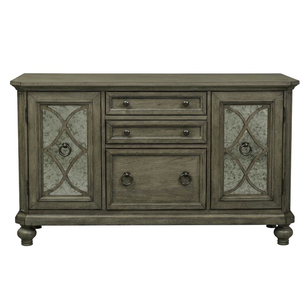 Rustic Credenza in Heathered Taupe with Storage and Wooden Finish. Picture 4