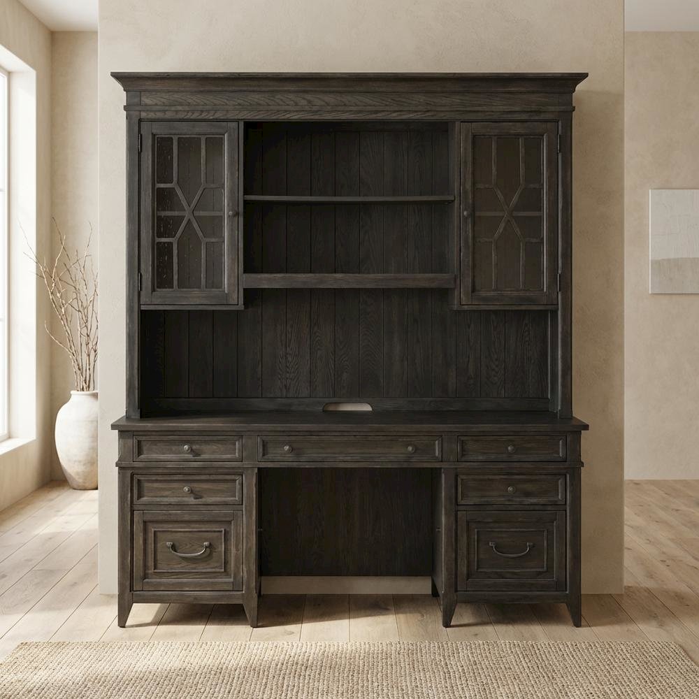 Rustic Rubberwood Credenza and Hutch with Split Heart White Oak Veneer. Picture 3