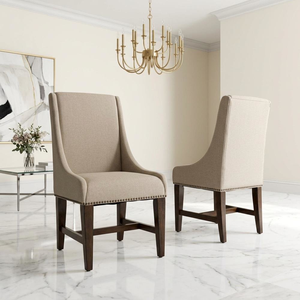 Upholstered Traditional Dining Chairs for Living Room, Brown, Set of 2. Picture 4