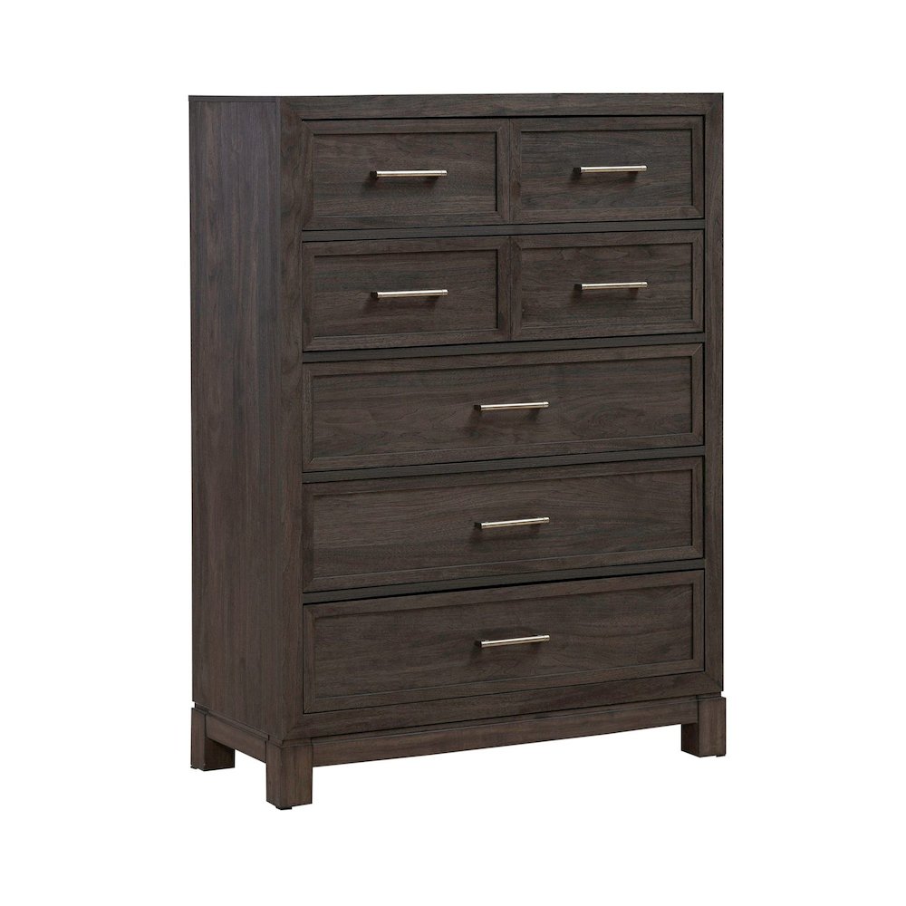 Modern Edge Queen Upholstered Bed, Dresser & Mirror, Chest Bedroom Set - Caffe. Picture 3