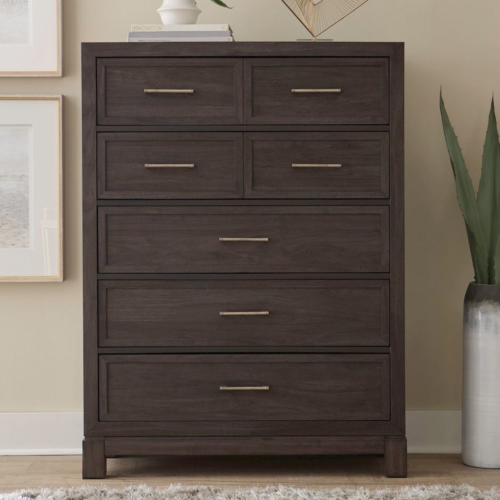 Modern Edge Queen Upholstered Bed, Dresser & Mirror, Chest Bedroom Set - Caffe. Picture 2