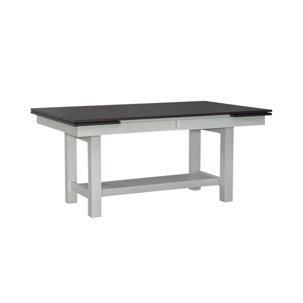 Brook Bay Trestle Table Set - Textured White w/ Carbon Gray Tops in White. Picture 3
