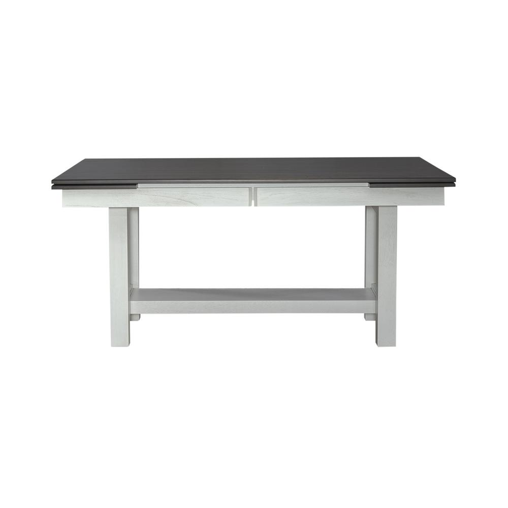 Brook Bay Trestle Table Set - Textured White w/ Carbon Gray Tops in White. Picture 4