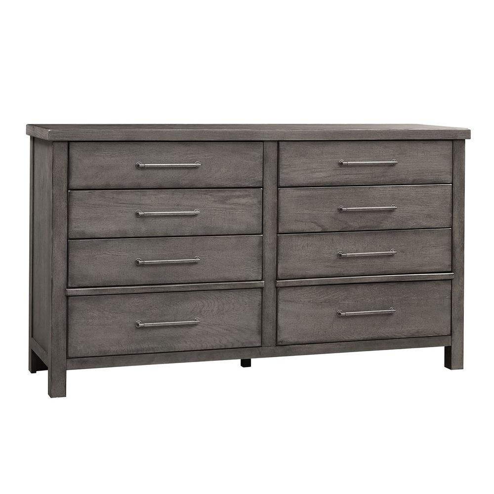 Modern Farmhouse 8 Drawer Dresser in Dusty Charcoal w/ Heavy Distressing. Picture 1