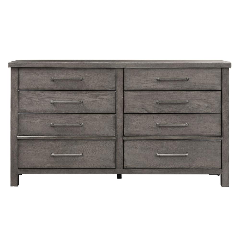 Modern Farmhouse 8 Drawer Dresser in Dusty Charcoal w/ Heavy Distressing. Picture 2