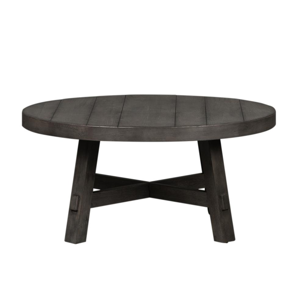 Splay Leg Round Cocktail Table Dusty Charcoal w/ Heavy Distressing. Picture 6
