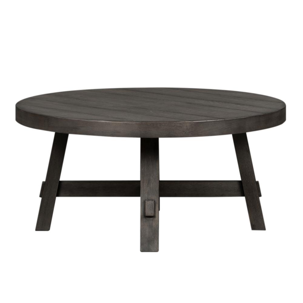 Splay Leg Round Cocktail Table Dusty Charcoal w/ Heavy Distressing. Picture 1