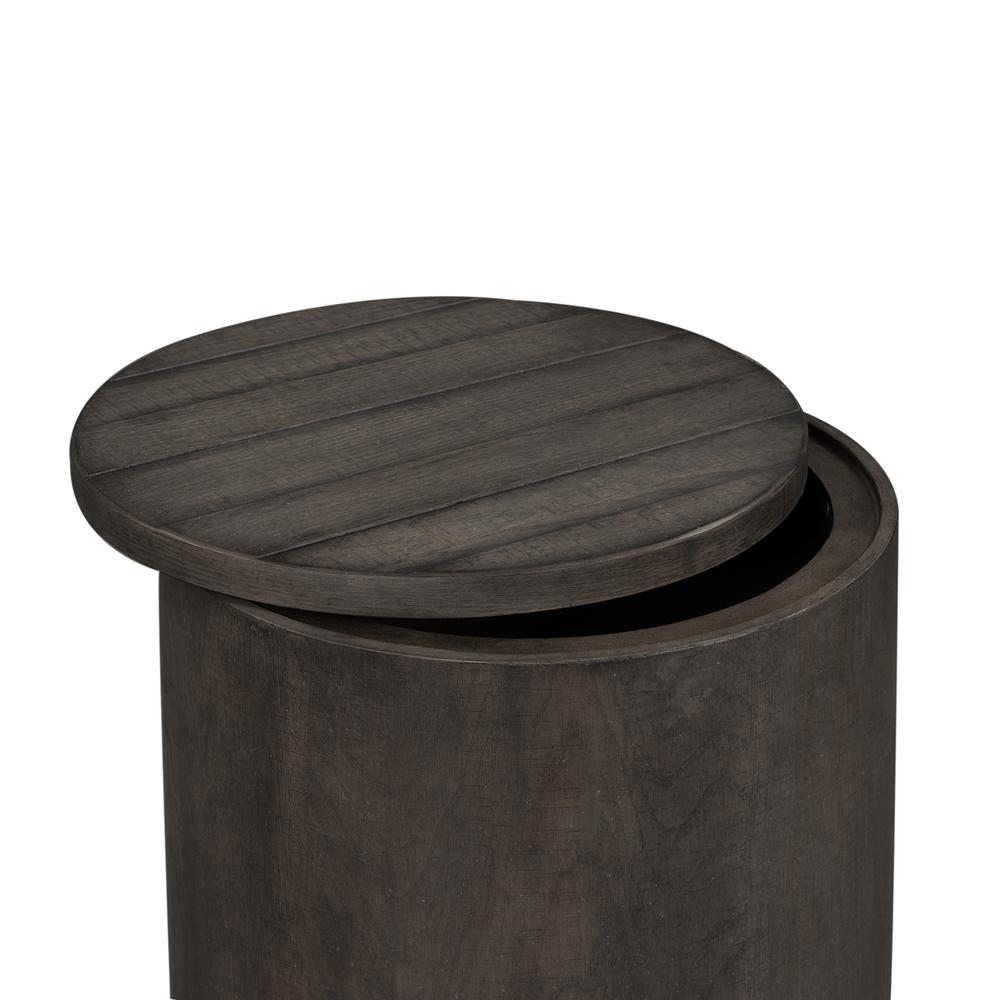 Modern Farmhouse Drum End Table in Dusty Charcoal w/ Heavy Distressing. Picture 6