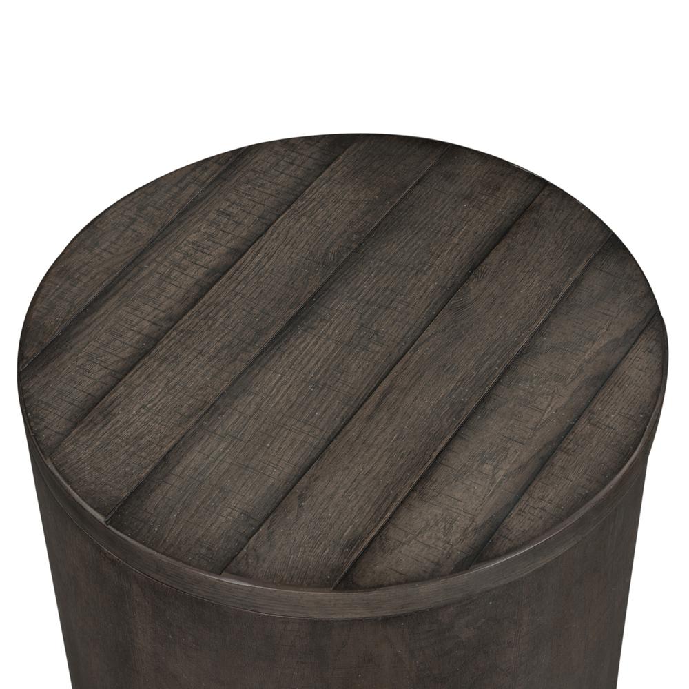 Modern Farmhouse Drum End Table in Dusty Charcoal w/ Heavy Distressing. Picture 4
