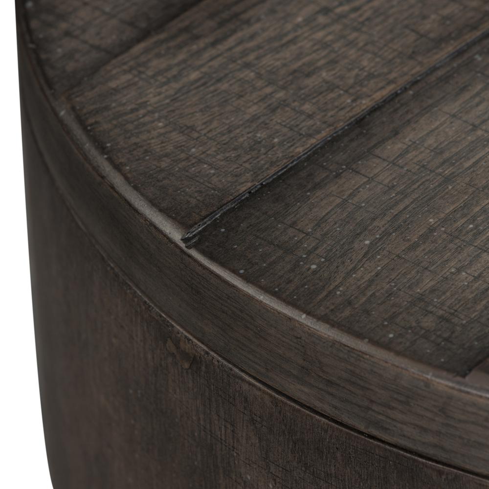 Modern Farmhouse Drum End Table in Dusty Charcoal w/ Heavy Distressing. Picture 5