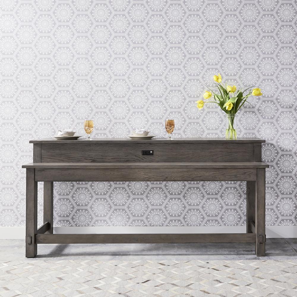 Modern Farmhouse Console Bar Table in Dusty Charcoal w/ Heavy Distressing. Picture 2