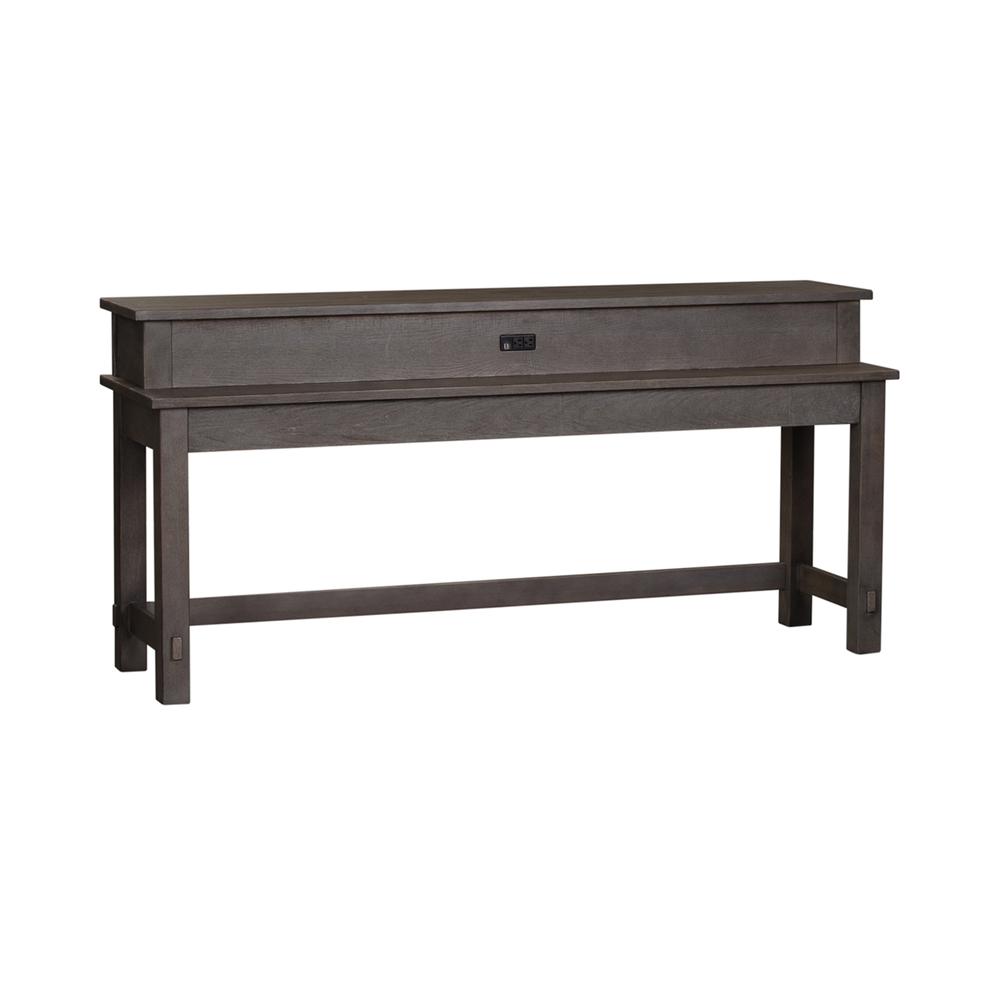 Modern Farmhouse Console Bar Table in Dusty Charcoal w/ Heavy Distressing. Picture 1
