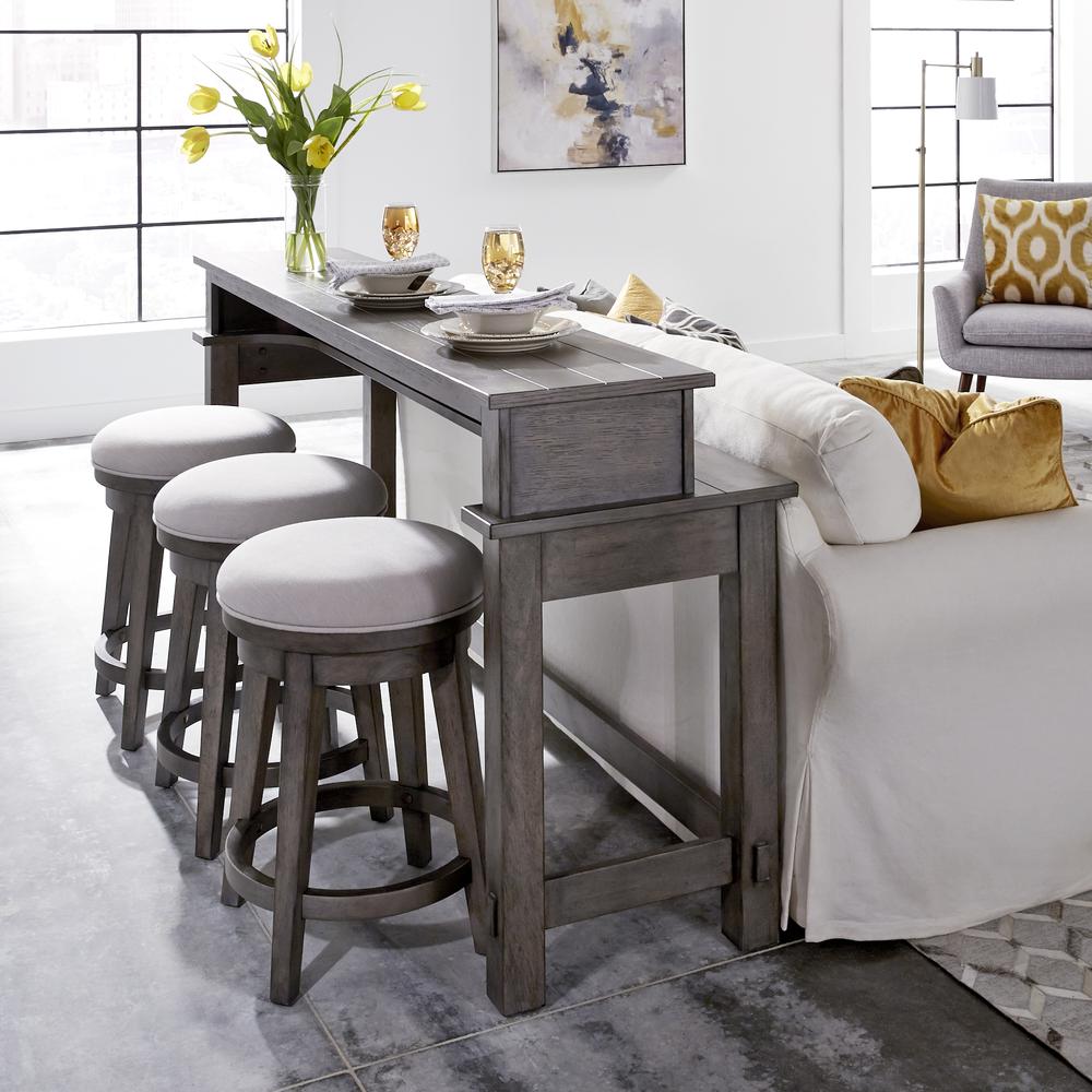 Modern Farmhouse Console Bar Table in Dusty Charcoal w/ Heavy Distressing. Picture 6