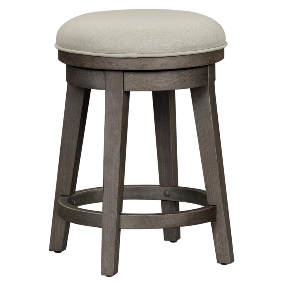 Modern Farmhouse Console Swivel Stool in Dusty Charcoal w/ Heavy Distressing. Picture 1