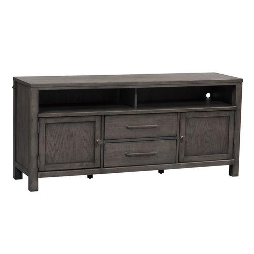66 Inch Entertainment Console Dusty Charcoal w/ Heavy Distressing. Picture 1