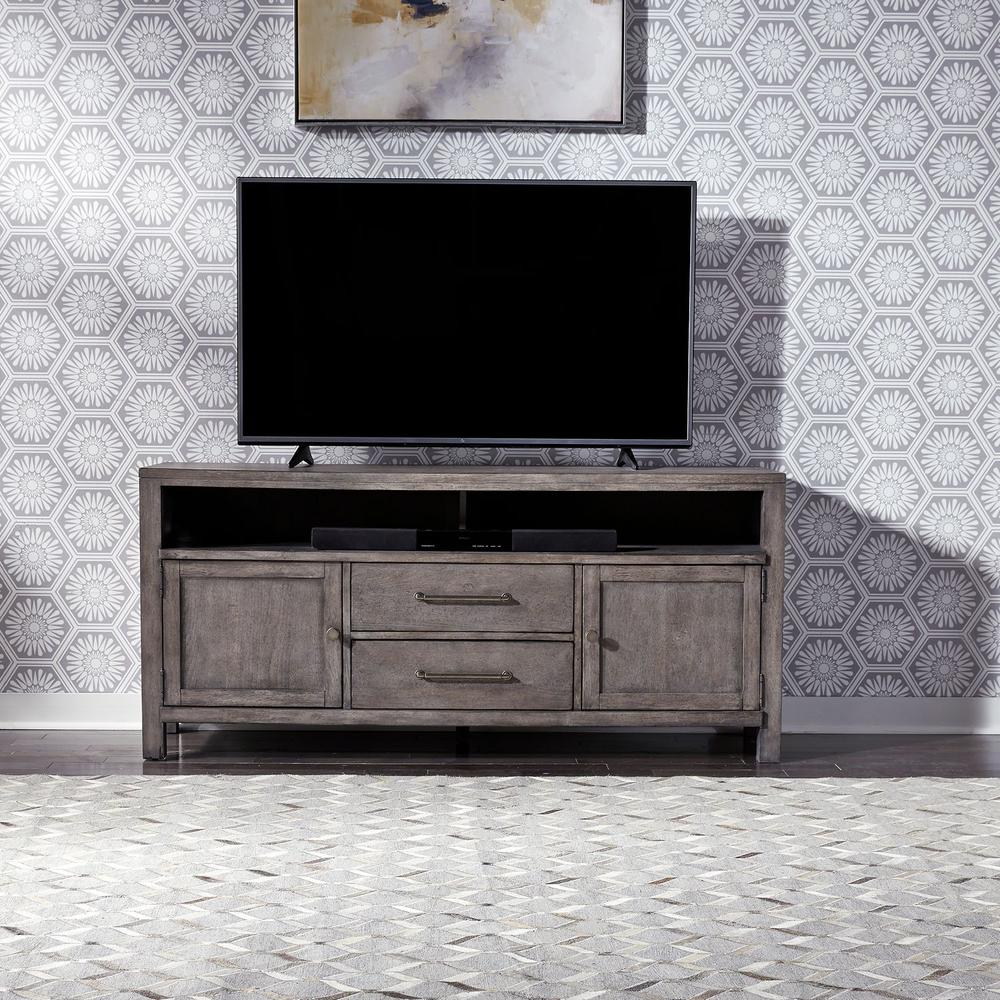 66 Inch Entertainment Console Dusty Charcoal w/ Heavy Distressing. Picture 6