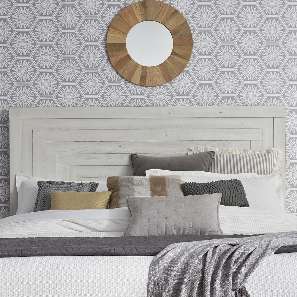 Modern Farmhouse Queen Panel Headboard in Flea Market White w/ Heavy Distressing. Picture 2