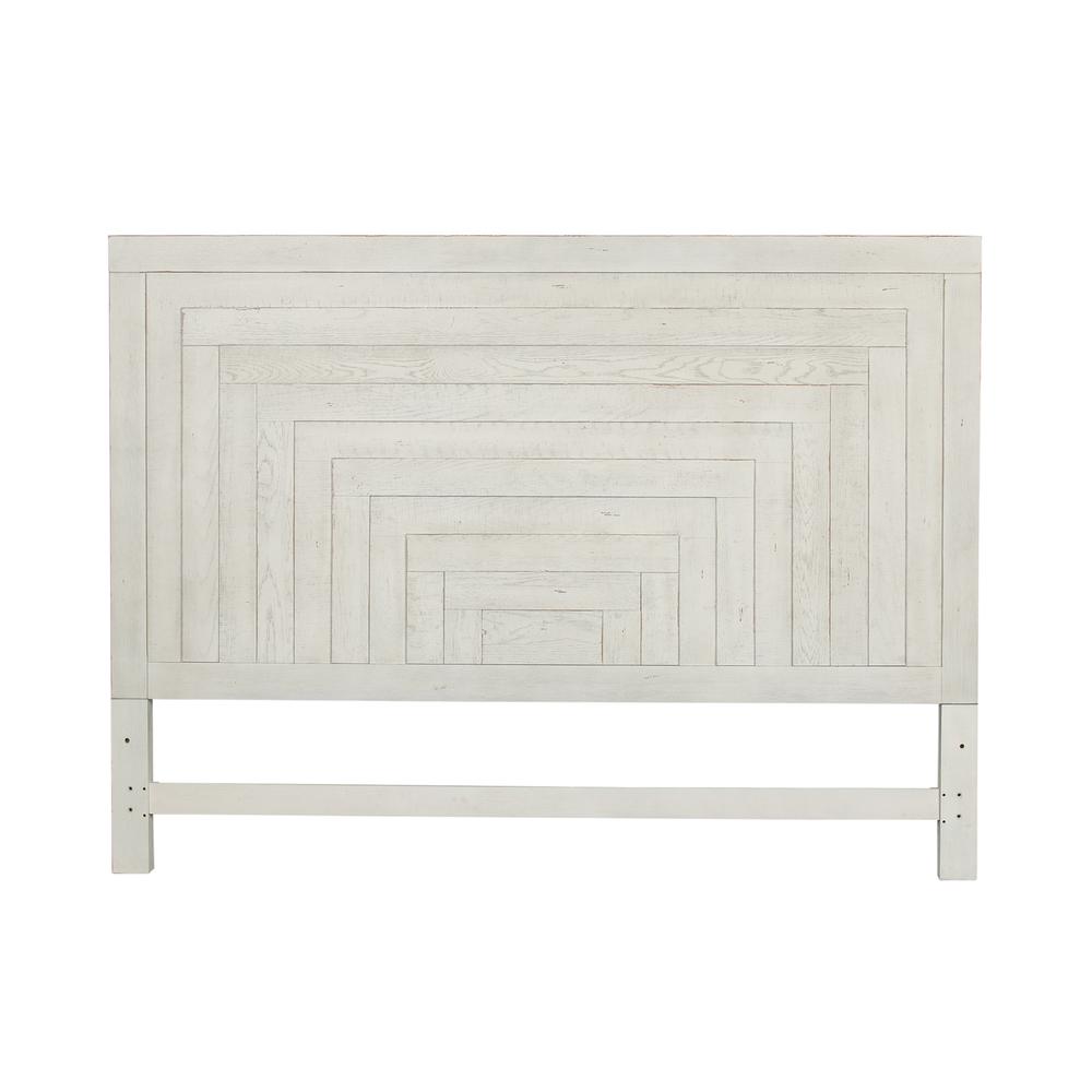 Modern Farmhouse Queen Panel Headboard in Flea Market White w/ Heavy Distressing. Picture 1