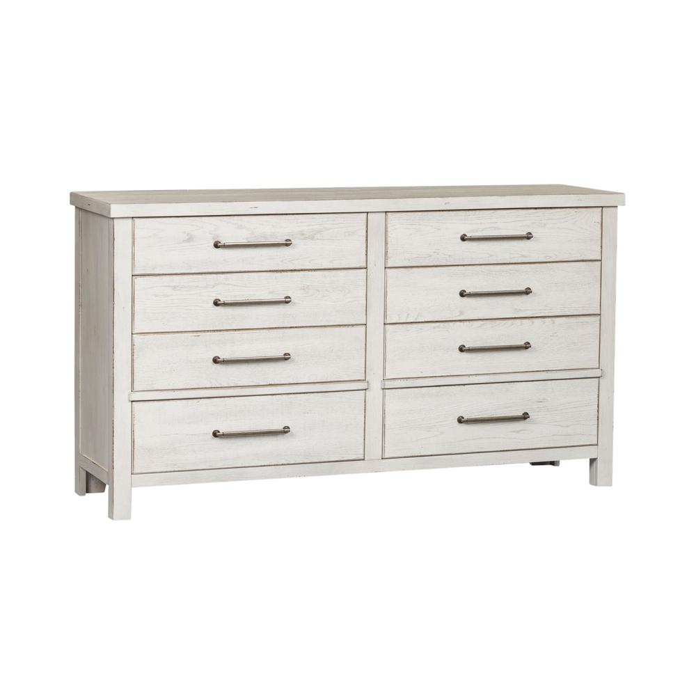Modern Farmhouse 8 Drawer Dresser in Flea Market White w/ Heavy Distressing. Picture 1