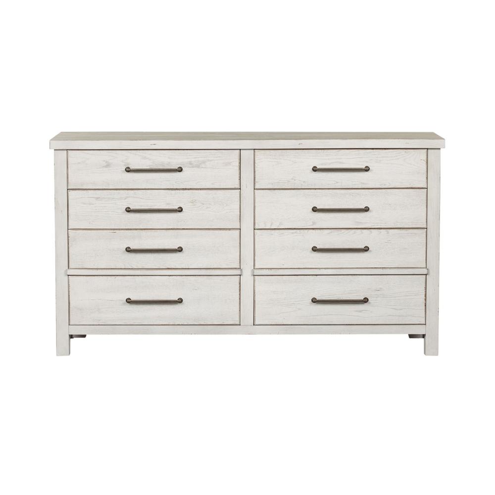 Modern Farmhouse 8 Drawer Dresser in Flea Market White w/ Heavy Distressing. Picture 2