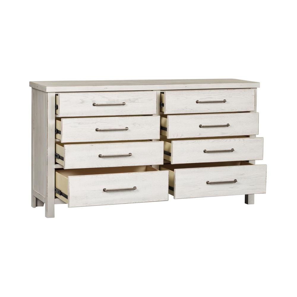 Modern Farmhouse 8 Drawer Dresser in Flea Market White w/ Heavy Distressing. Picture 5