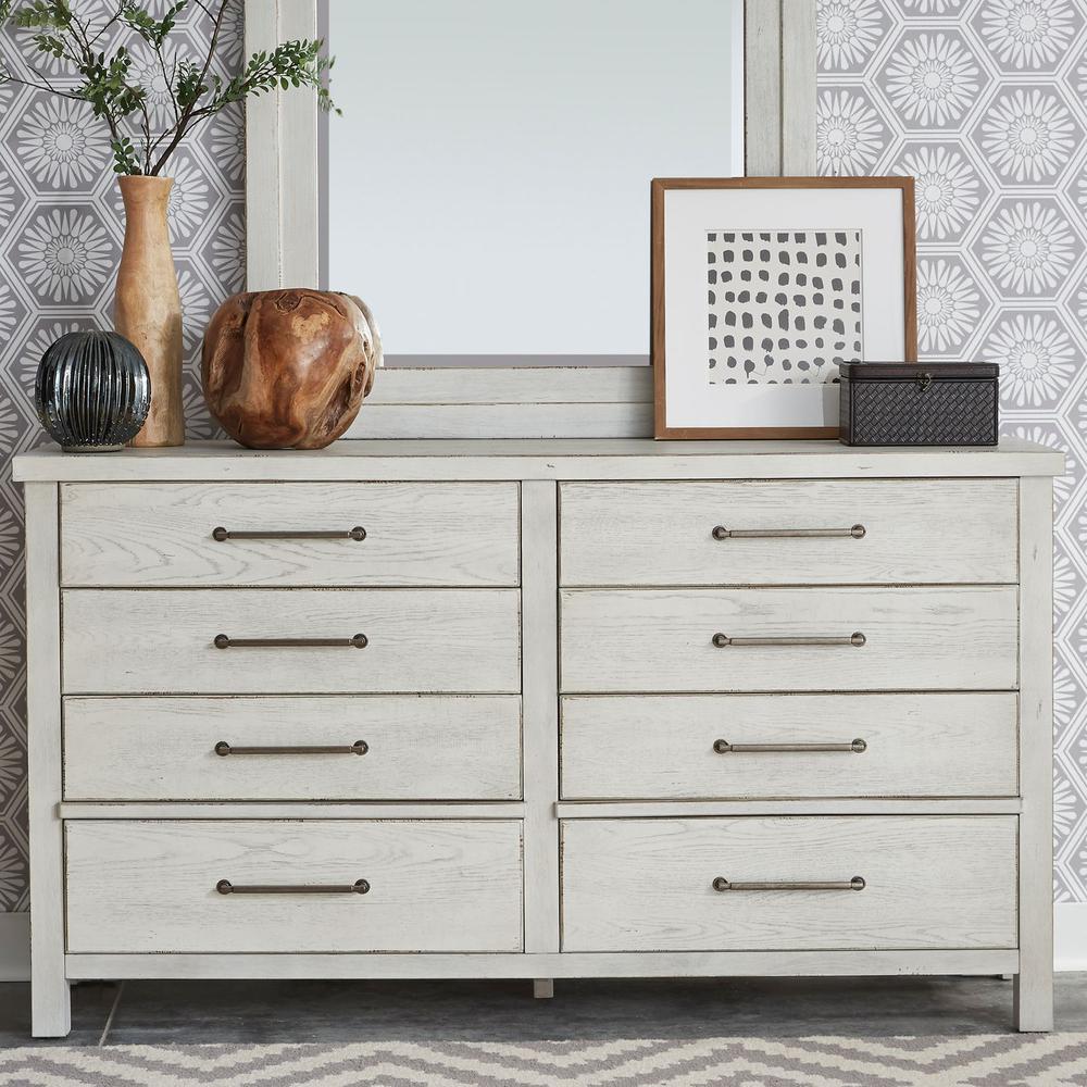 Modern Farmhouse 8 Drawer Dresser in Flea Market White w/ Heavy Distressing. Picture 8