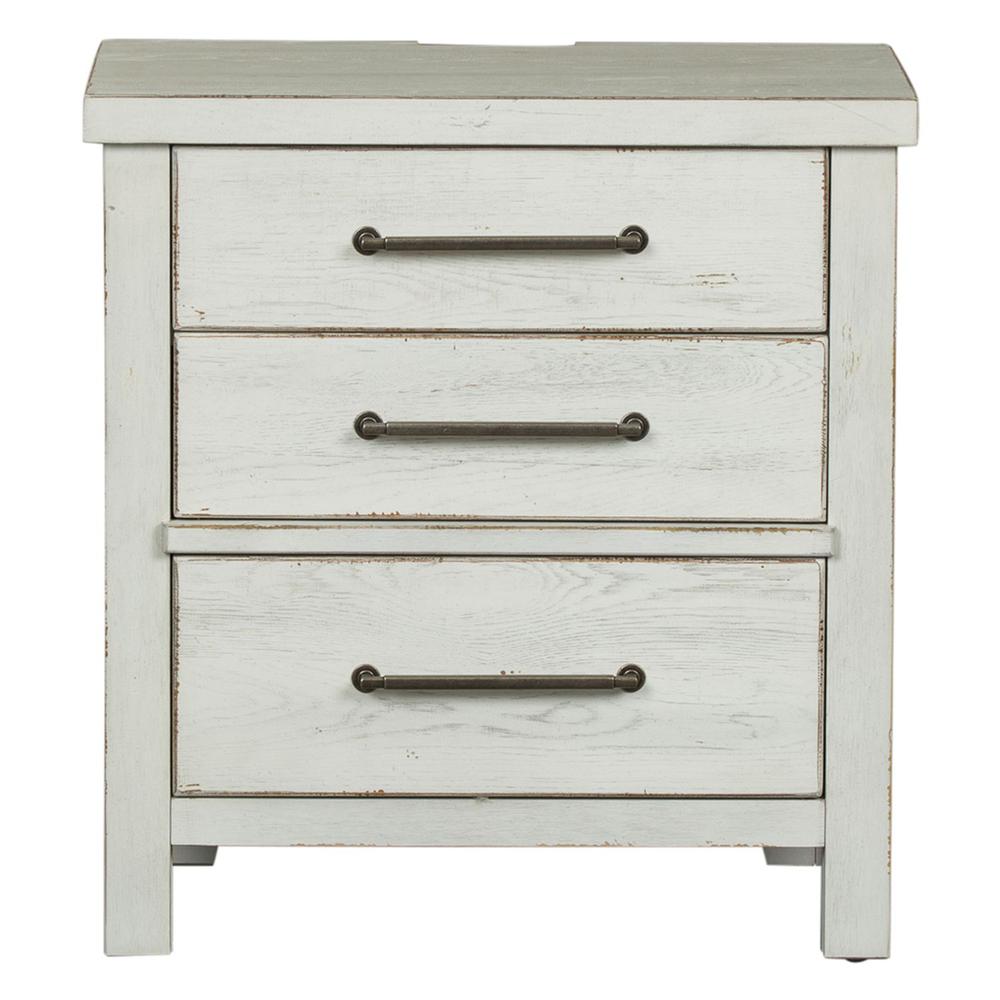 Modern Farmhouse 3 Drawer Night Stand in Flea Market White w/ Heavy Distressing. Picture 2