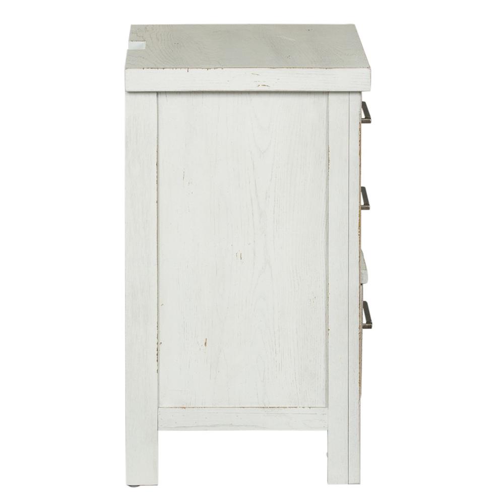 Modern Farmhouse 3 Drawer Night Stand in Flea Market White w/ Heavy Distressing. Picture 3