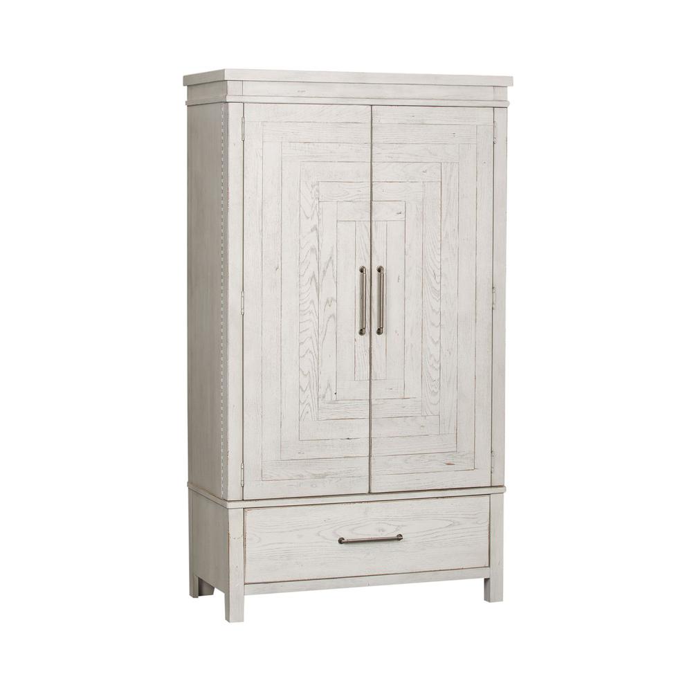 Modern Farmhouse Armoire in Flea Market White w/ Heavy Distressing. Picture 1