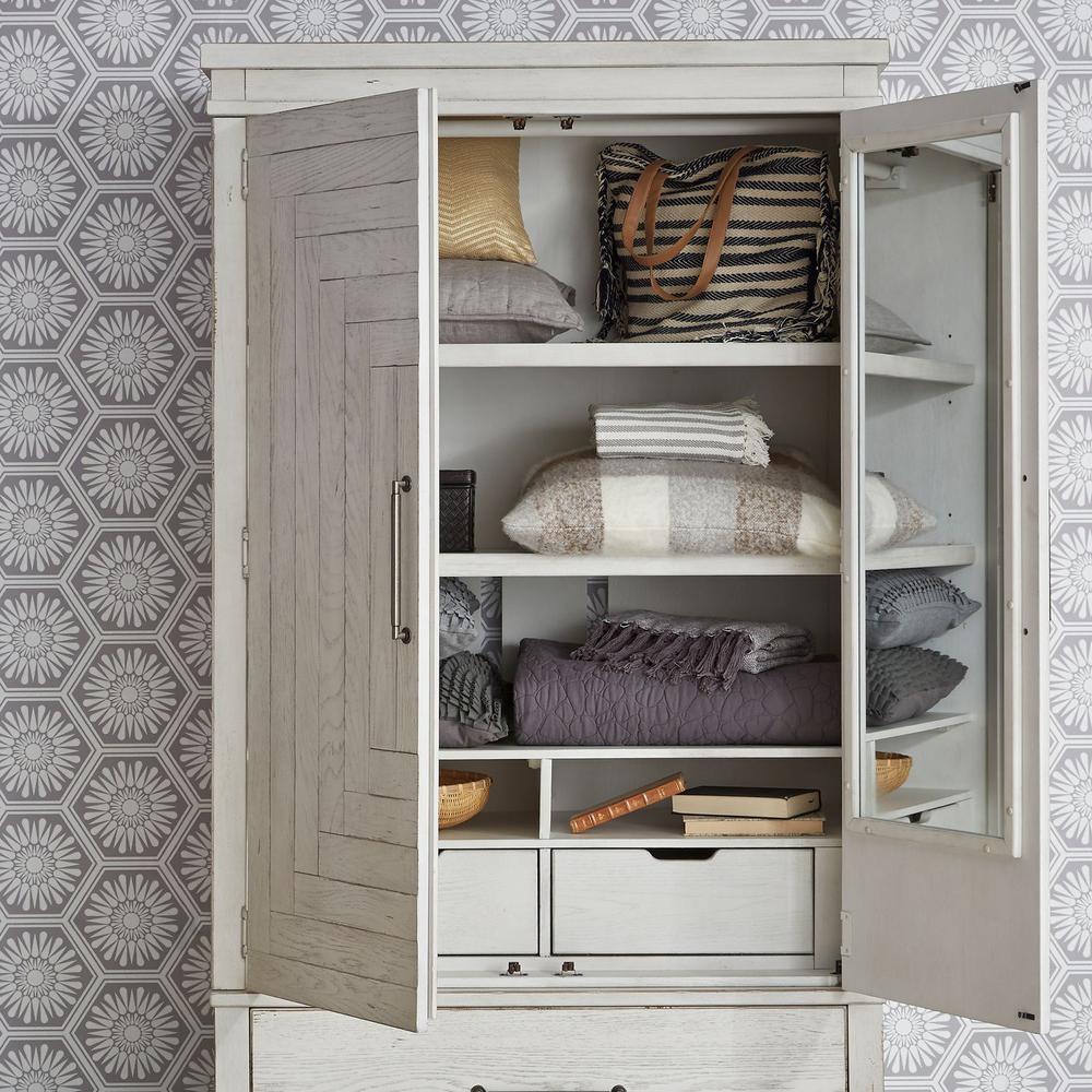 Modern Farmhouse Armoire in Flea Market White w/ Heavy Distressing. Picture 2