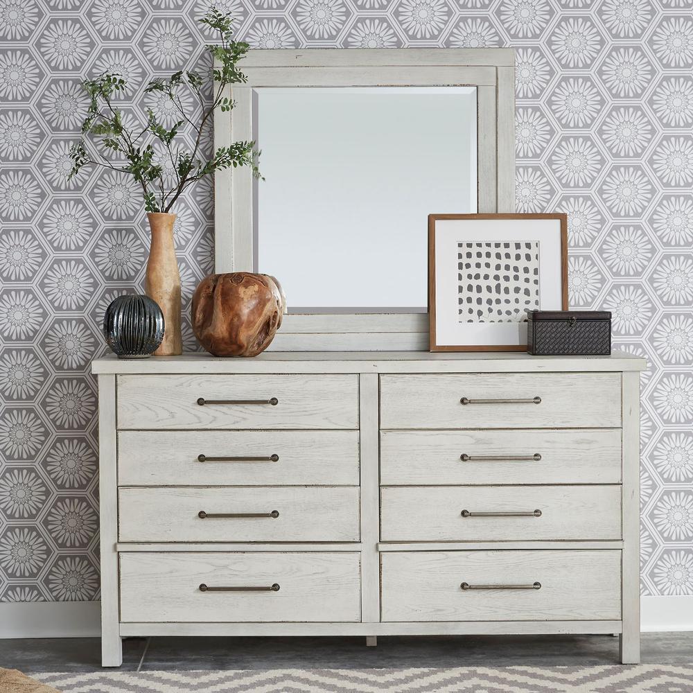 Modern Farmhouse Dresser & Mirror in Flea Market White w/ Heavy Distressing. Picture 5