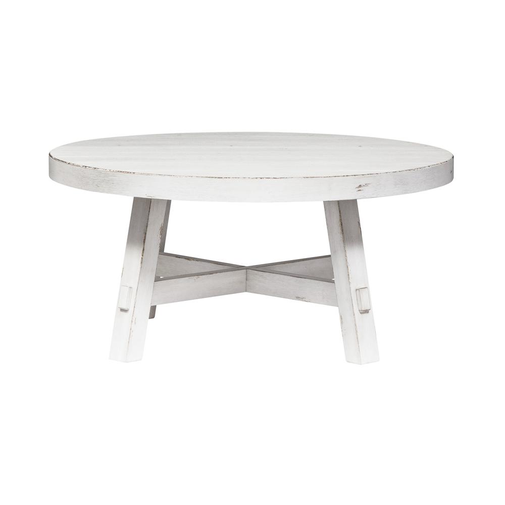 Splay Leg Round Cocktail Flea Market White w/ Heavy Distressing. Picture 1