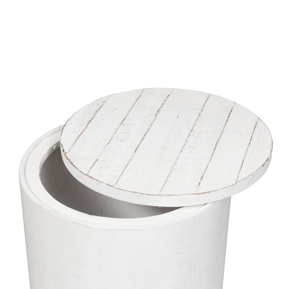 Modern Farmhouse Drum End Table in Flea Market White w/ Heavy Distressing. Picture 3