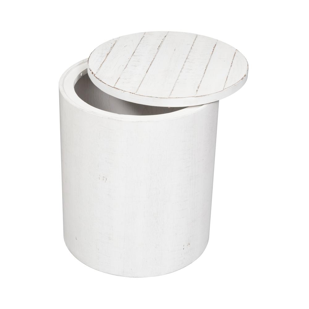 Modern Farmhouse Drum End Table in Flea Market White w/ Heavy Distressing. Picture 4